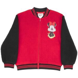 Disney Minnie Mouse Girls Sherpa Varsity Jacket Red/Black Size 6/6X